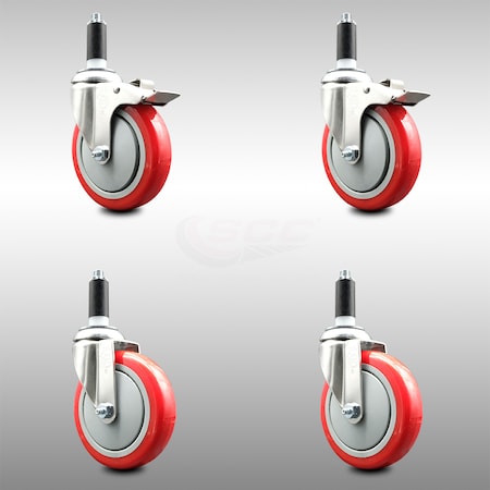 Service Caster 5 Inch 316SS Red Poly Swivel 1 Inch Expanding Stem Caster Lock Brake, 2PK SCC-SS316TTLEX20S514-PPUBRED-2-S-2-1